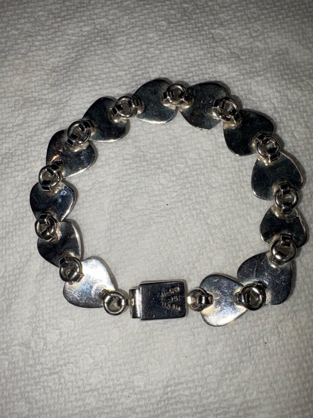 Vintage Mexican Sterling Silver Bracelet With Black Onyx Teardrop Links Marked 9 - Picture 2 of 7